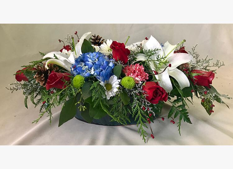 Low seasonal design with blue accents