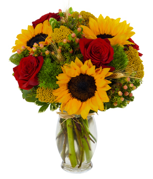 Compact sunflower arrangement