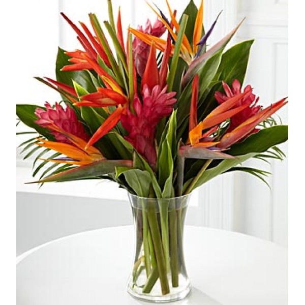 Tropical flower and foliage arrangement